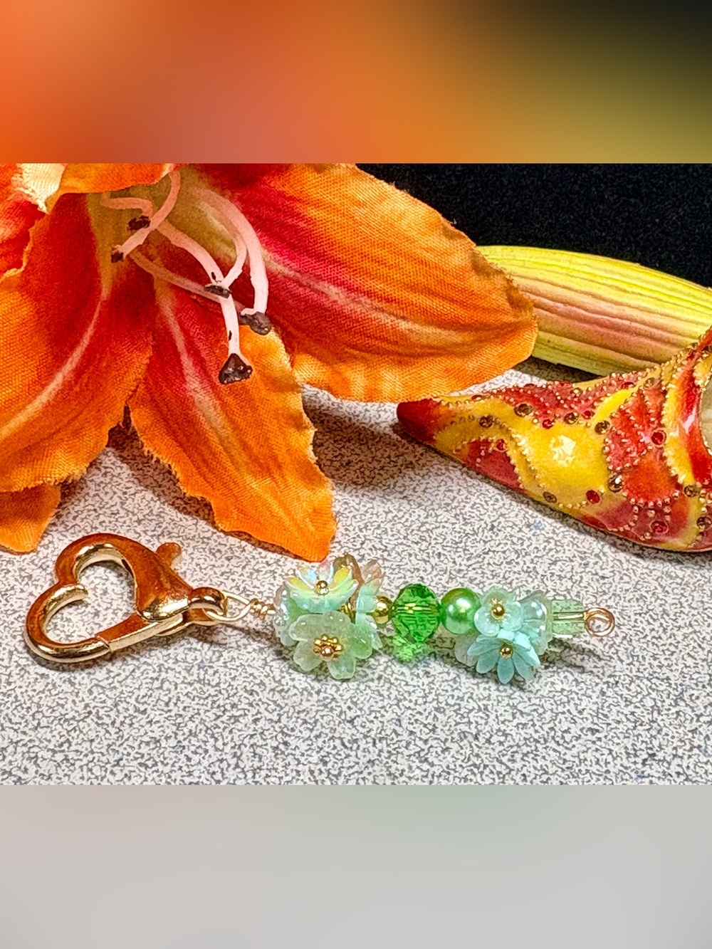 Handmade Mint Green Floral Charm purse bling with Gold Clasp
